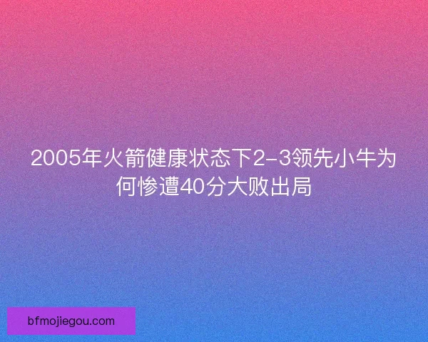 2005年火箭健康状态下2-3领先小牛为何惨遭40分大败出局 2005年火箭健康状态下2-3领先小牛为何惨遭40分大败出局