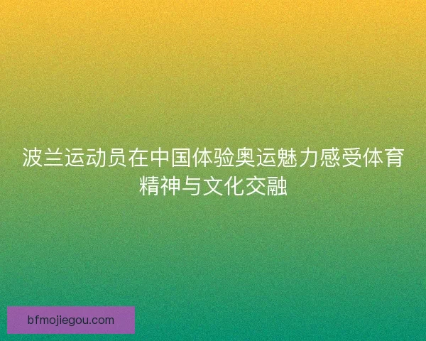 波兰运动员在中国体验奥运魅力感受体育精神与文化交融