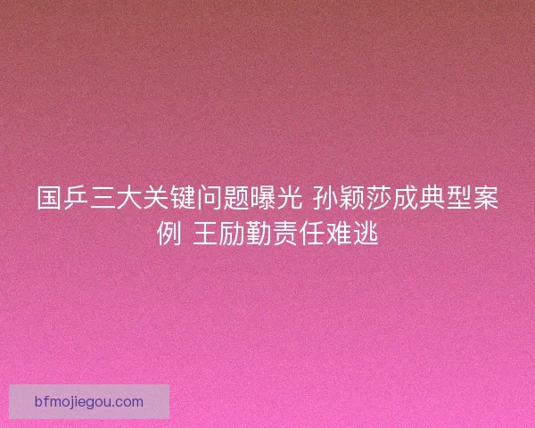 国乒三大关键问题曝光 孙颖莎成典型案例 王励勤责任难逃 国乒三大关键问题曝光 孙颖莎成典型案例 王励勤责任难逃